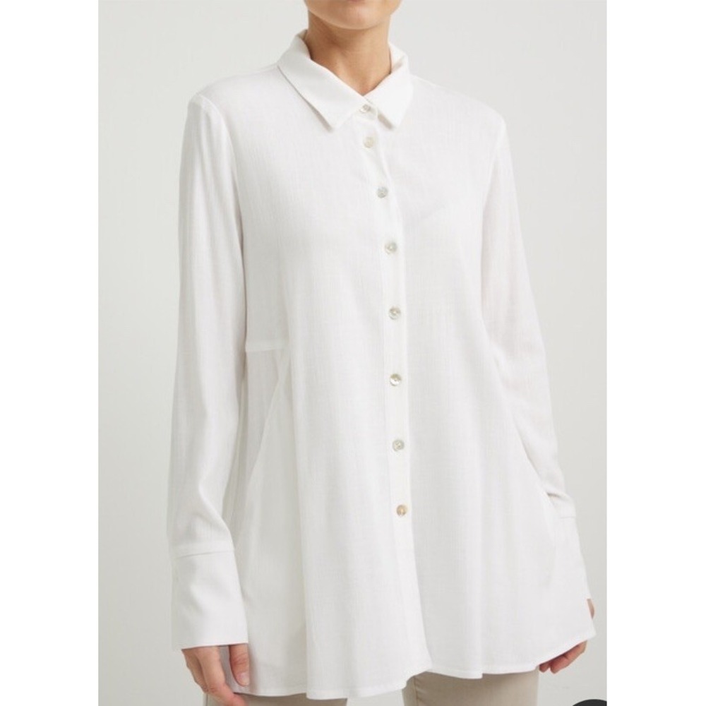 Joseph Ribkoff Button Front Long Tunic Shirt White‎ Size 8 Work Career